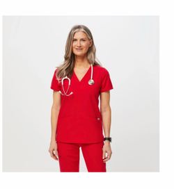 Pop Red Casma - Three-Pocket Scrub Top