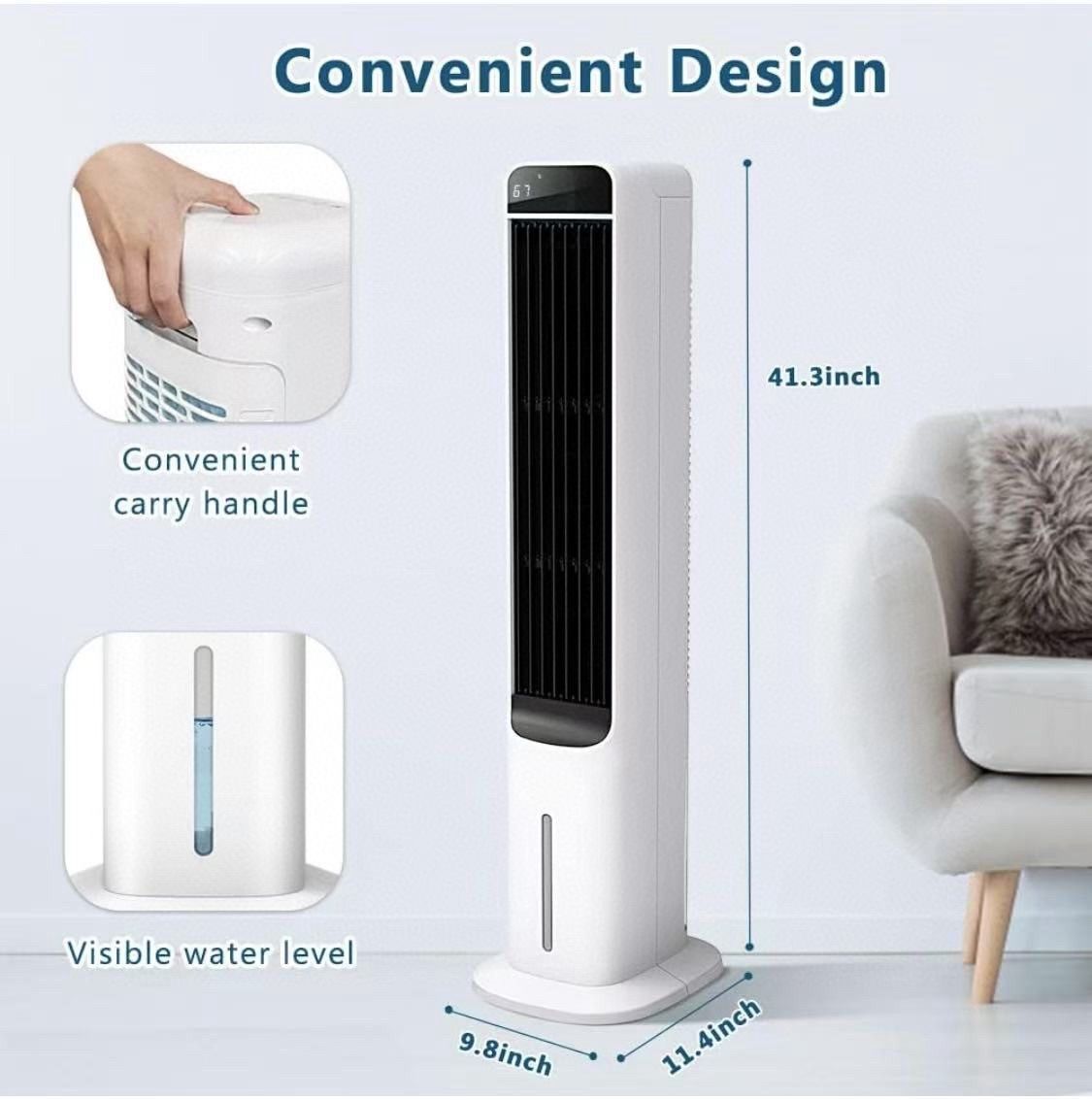41" Evaporative Air Cooler, Swamp Cooler With 4 Ice Packs And Remote, 120° Oscillation 3 Speeds 4 Modes, Portable Cooling Fan That Blow Cold Air, Blad