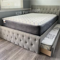Full Twin Grey Frenchi Trundle Bed With Ortho Mattress Included!