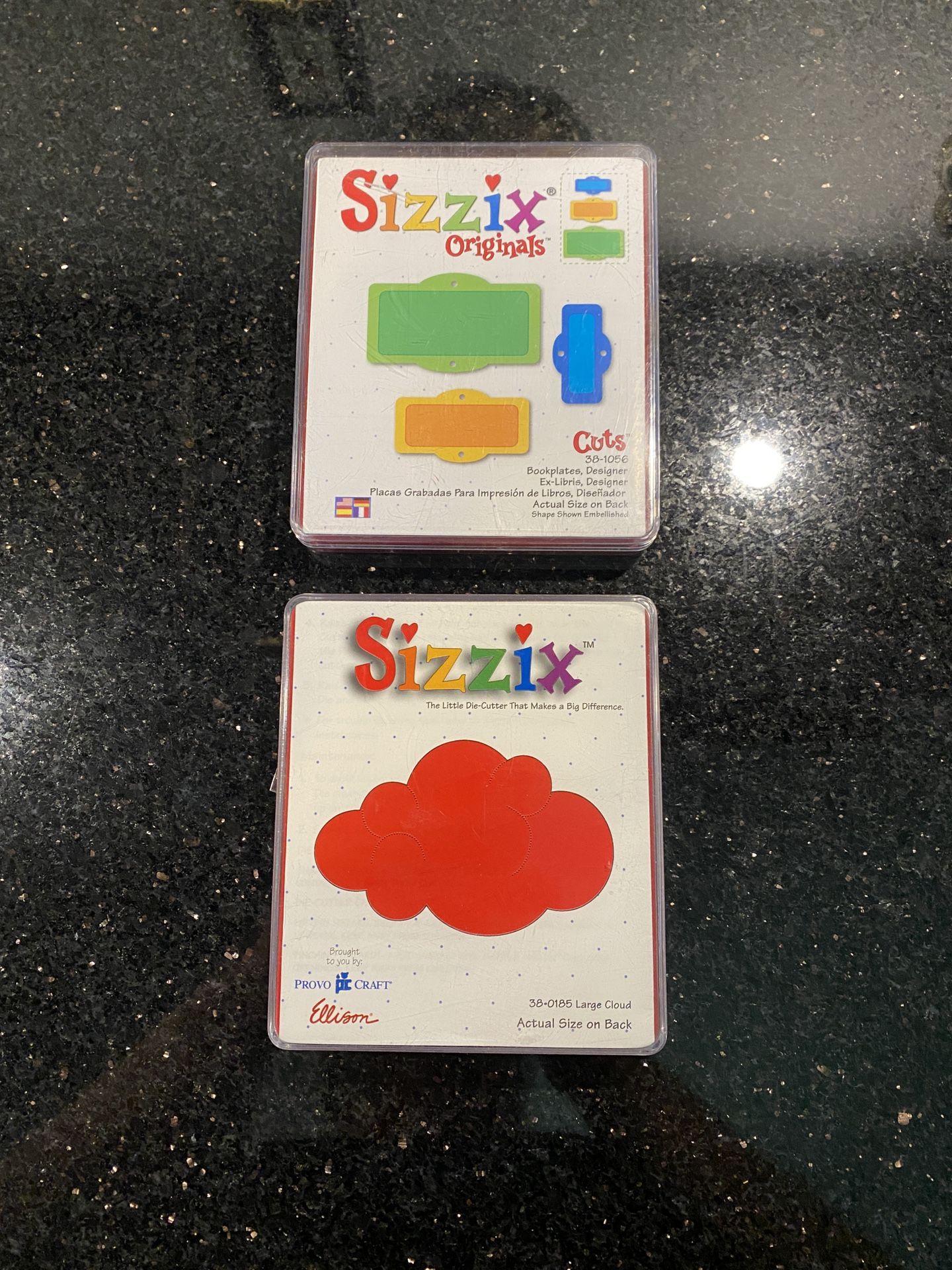 2 Sizzix Originals Die Cuts Designers 38-1056 Bookplates & 38-0185 Large Cloud