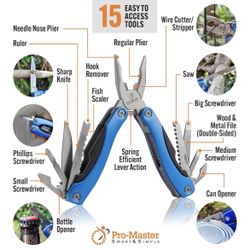 15-in-1 Multitool with Safety Locking, Stainless Steel Pocket Knife & Pliers, Compact EDC Multi Tool
