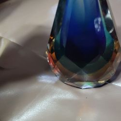 MURARO GLASS ALESSANDRO MANDRYZZATO SOMMERSO FACTED TEARDROP PAPERWEIGHT 2.8 LBS