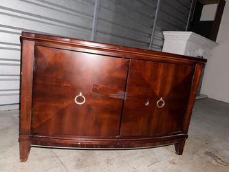 Vintage Cherry Wood 2-Door Cabinet with Decorative Ring Handles