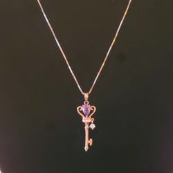 Rose Gold Crown Key Pendant Necklace 