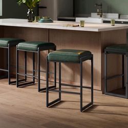 Bar Stools Set of 4, Counter Height Bar Stools, Synthetic Leather with Stitching, Mid-Century Modern Counter Stools, 26-Inch Tall, Kichen Home Bar Din