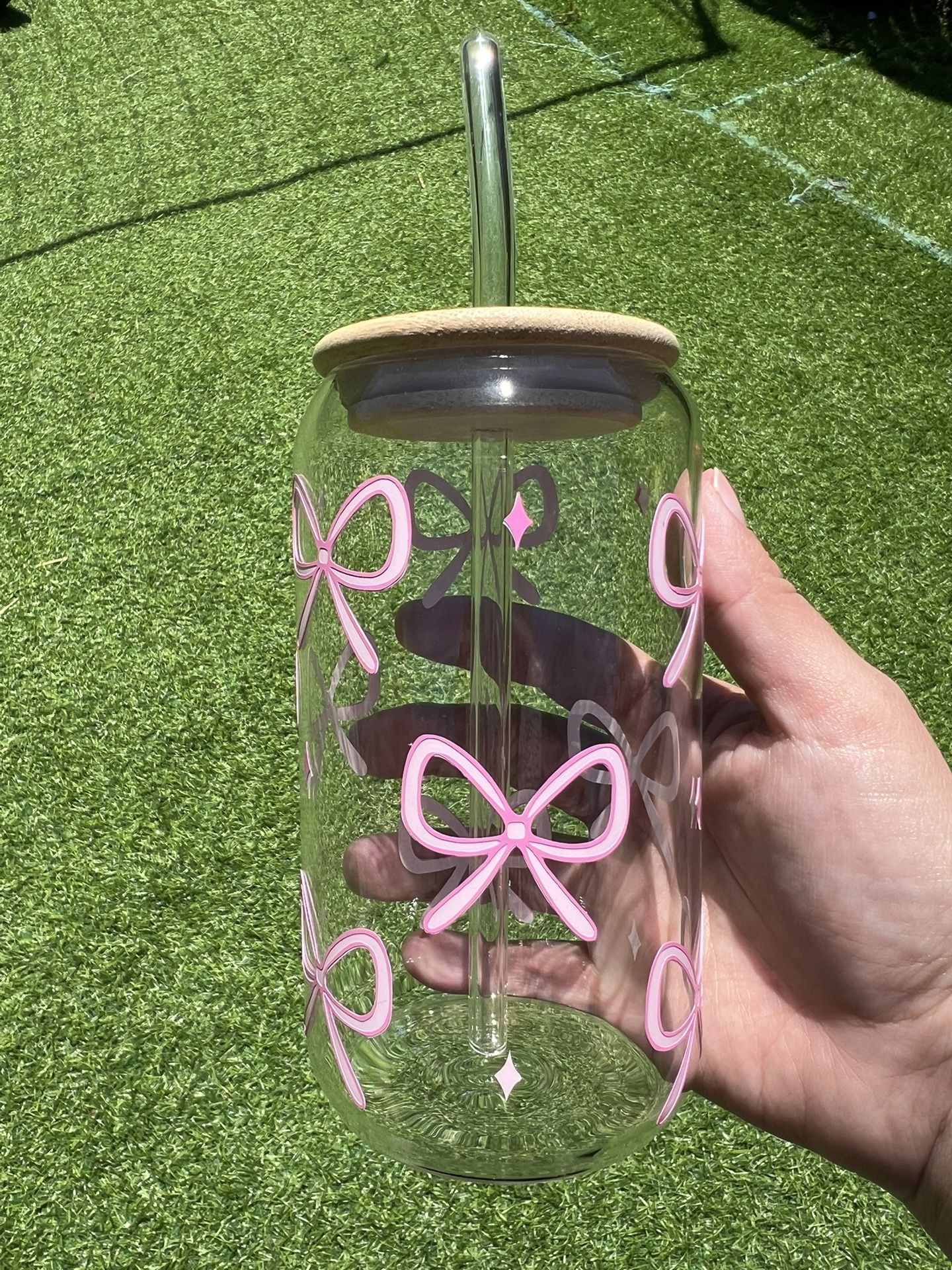 Pink Coquette Bows Glass Cup