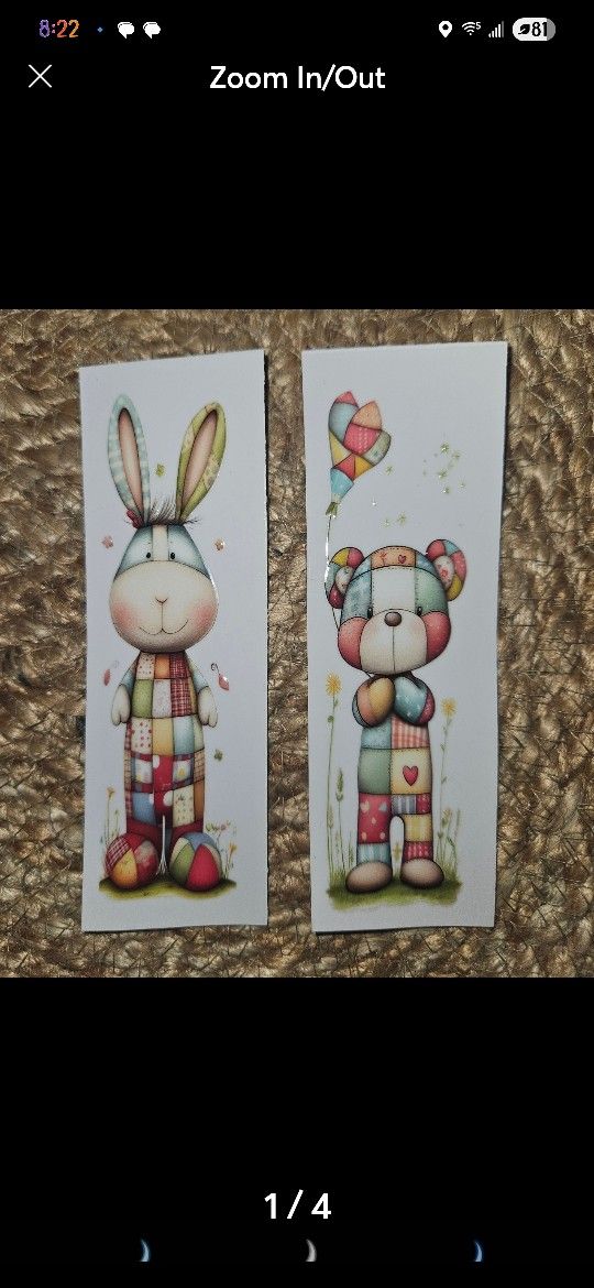 2 Stickers Bookmark Appliques Bunny Rabbit & Teddy Bear Crafts