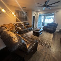 Brown Leather Couch + Recliner 