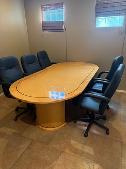 Medallion 8’ Executive Conference Table + 5 Leather Office Chairs