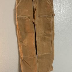 Vintage Men Carhartt brown double knee canvas work pants size 34 x 32