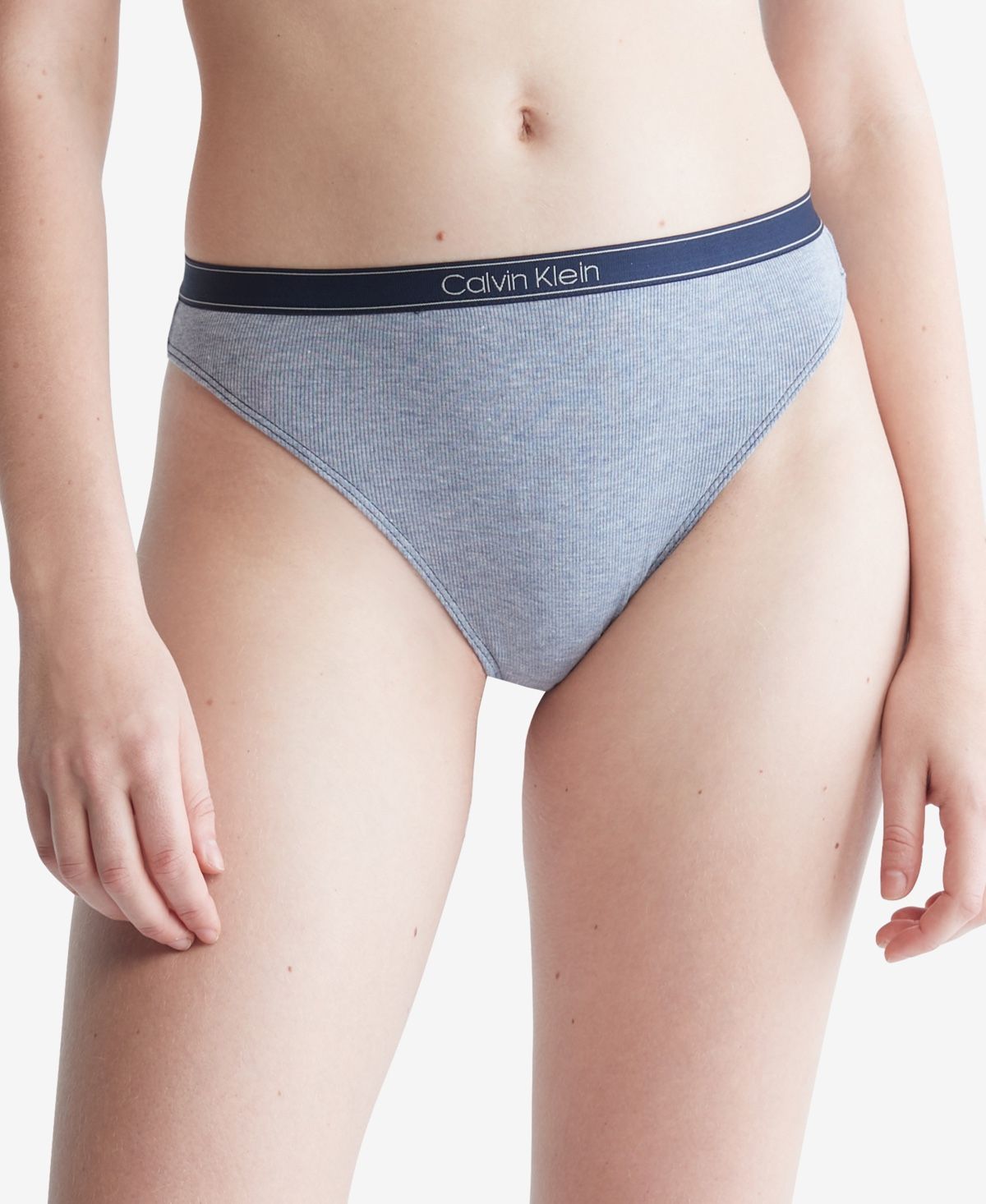 NWT! Calvin Klein Women's Pure Ribbed Cheeky Bikini -Blue Chambray Heather