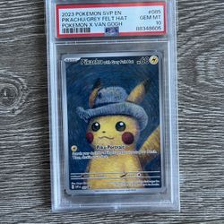 2023 Pokémon Van Gogh Pikachu Grey Felt Hat PSA 10