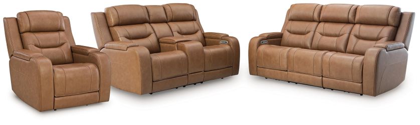 Knightington Caramel Power Reclining Sofa, Loveseat and Recliner