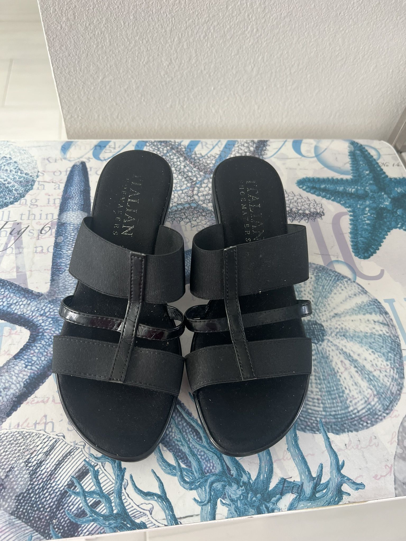 New Size 7 Italian shoemaker black slide sandal wedge
