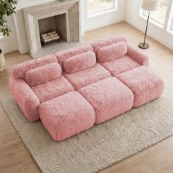 Durham 115" Modular Corduroy Plush 3-Seater Sofa with High-Density Sponge and Movable Ottomans