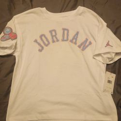 Nike Jordan Girls Air Jumpman Tee White Pink Logo Shirt Youth XL Crop Top NWT