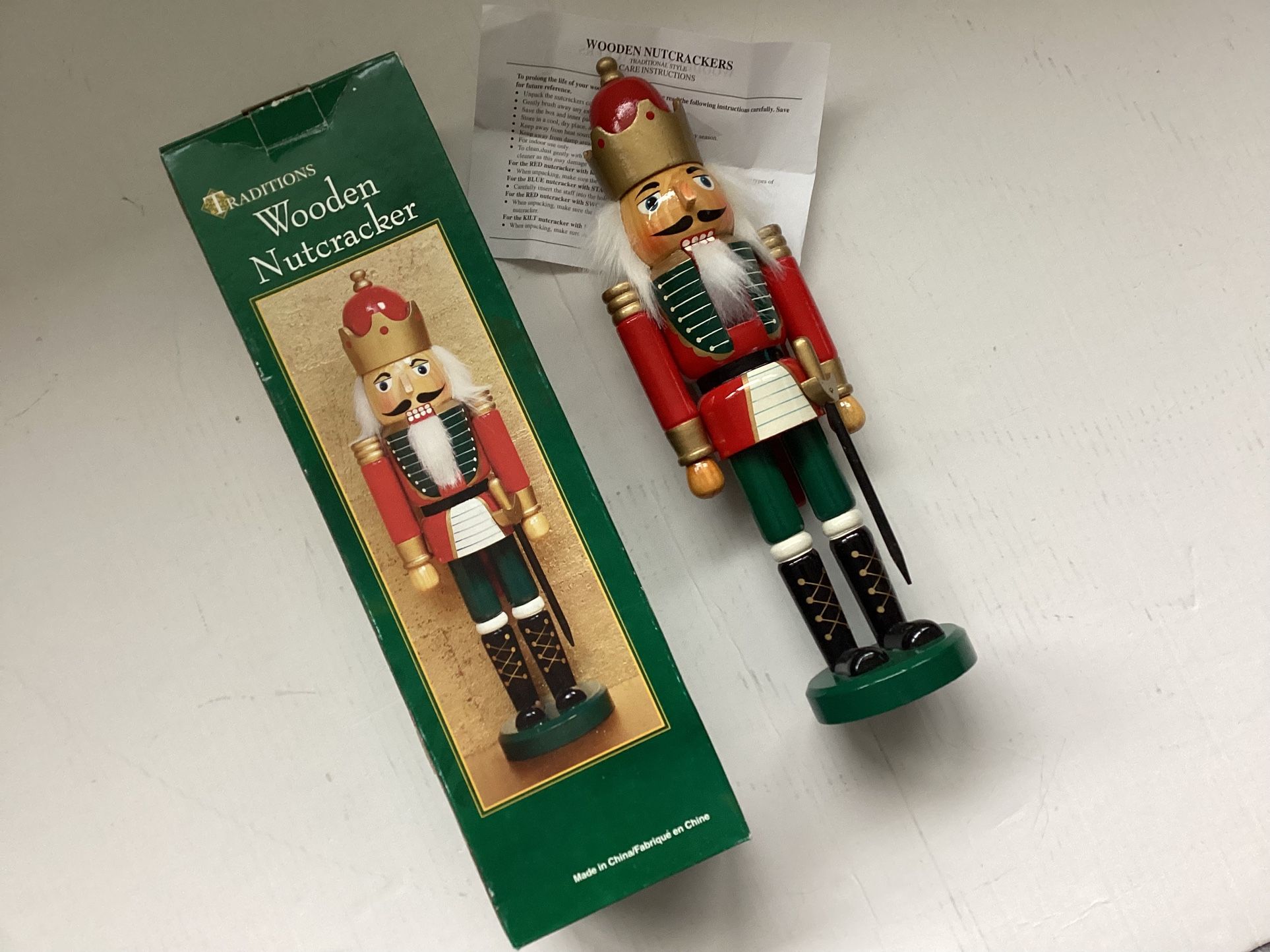 Vtg. 1990s Traditions Brand Wooden Nutcracker Soldier Hand-Painted 14” Tall Christmas Decor
