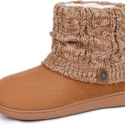 New Women's 11-12 Camel Woolen Yarn Bootie Plush Fleece Foam Slippers House Shoes XL