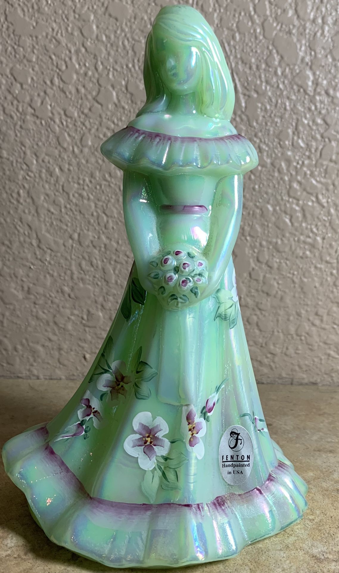 Fenton Green Custard Glass “bridesmaid” Apx 7” Tall