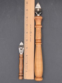 Set of 2 Vintage Church Key Style Wood Handled Bottle Can Openers