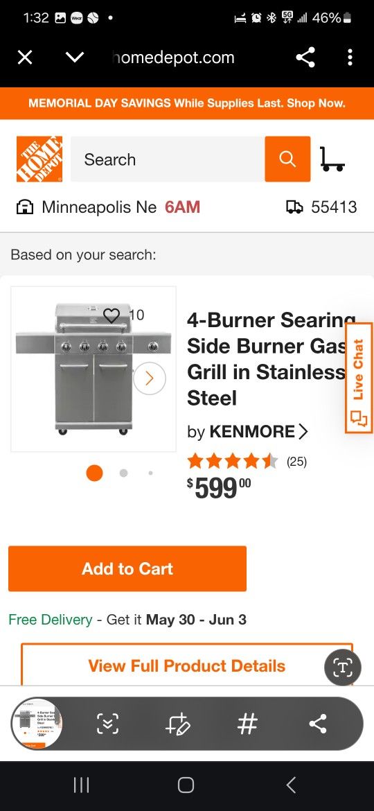 Next Grill, Propane, 4 Burners Plus Side Searer And Table
