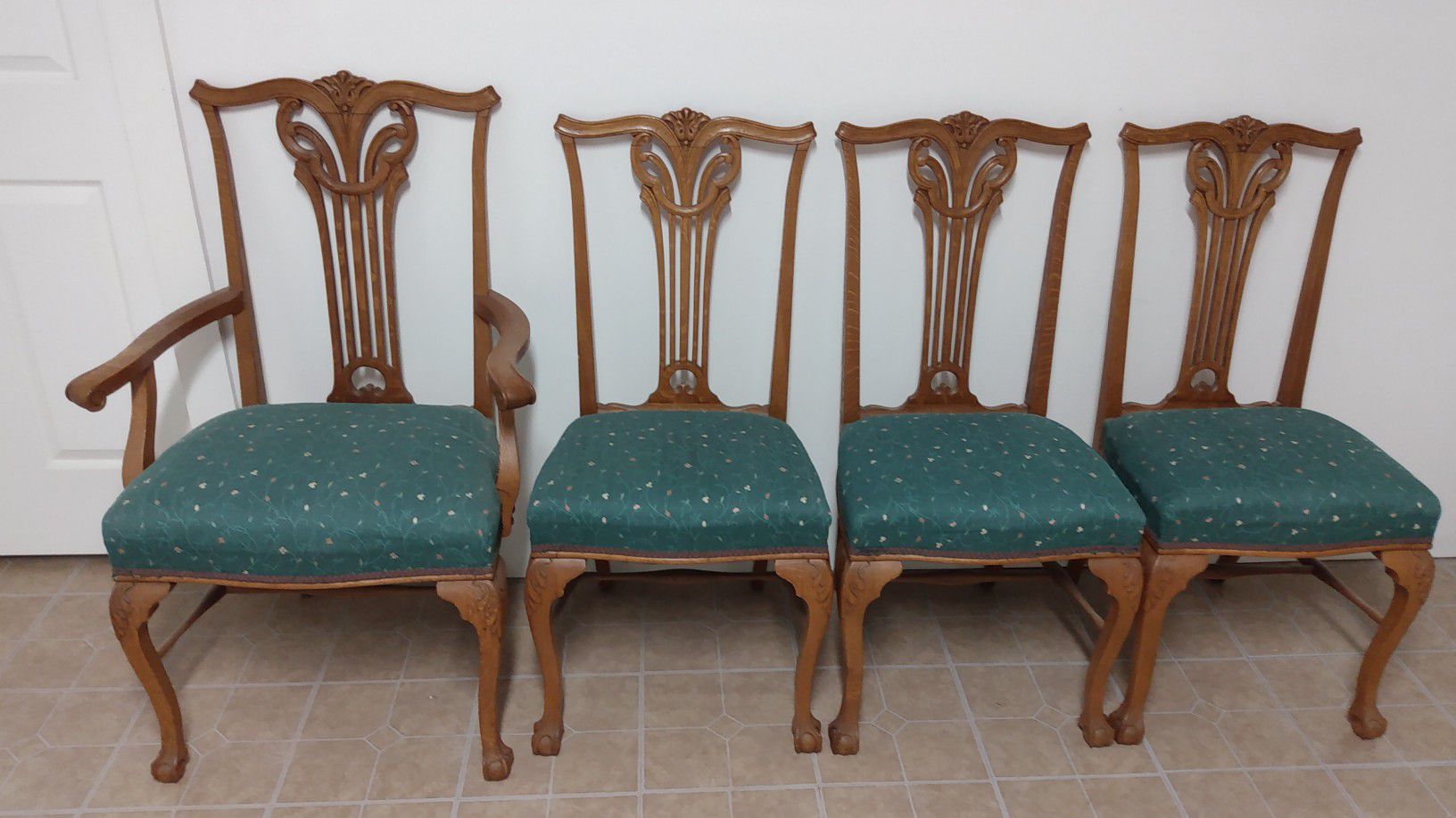 Rare Antique Oak Chippendale Dining Chairs
