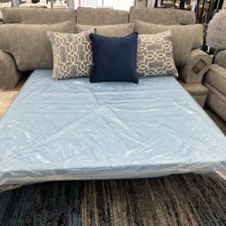 2pcs Gray/Blue Queen Sofa Sleeper and Loveseat w/Accents Pillows (Choice of Fabrics)  👍90 days FREE FINANCING ❗