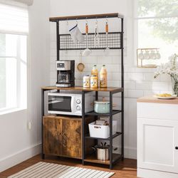 Baker's Rack Kitchen Microwave Oven Stand with Storage Cabinet and Drawers,  Coffee Bar Cabinet, White 