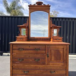 Vintage dresser with mirror, Antique oak, vanity, entryway piece.