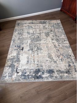 Contemporary Abstract Blue/Beige Area Rug (87" x 63")