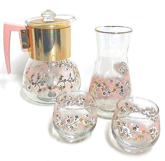 Libbey/Pyrex Stanley Home Products, Pink Duchess Pattern, USA, Mid-Century Modern, 24 Pieces for $75