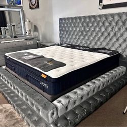 King and Queen size Double layer High head board Velet garay bed frame