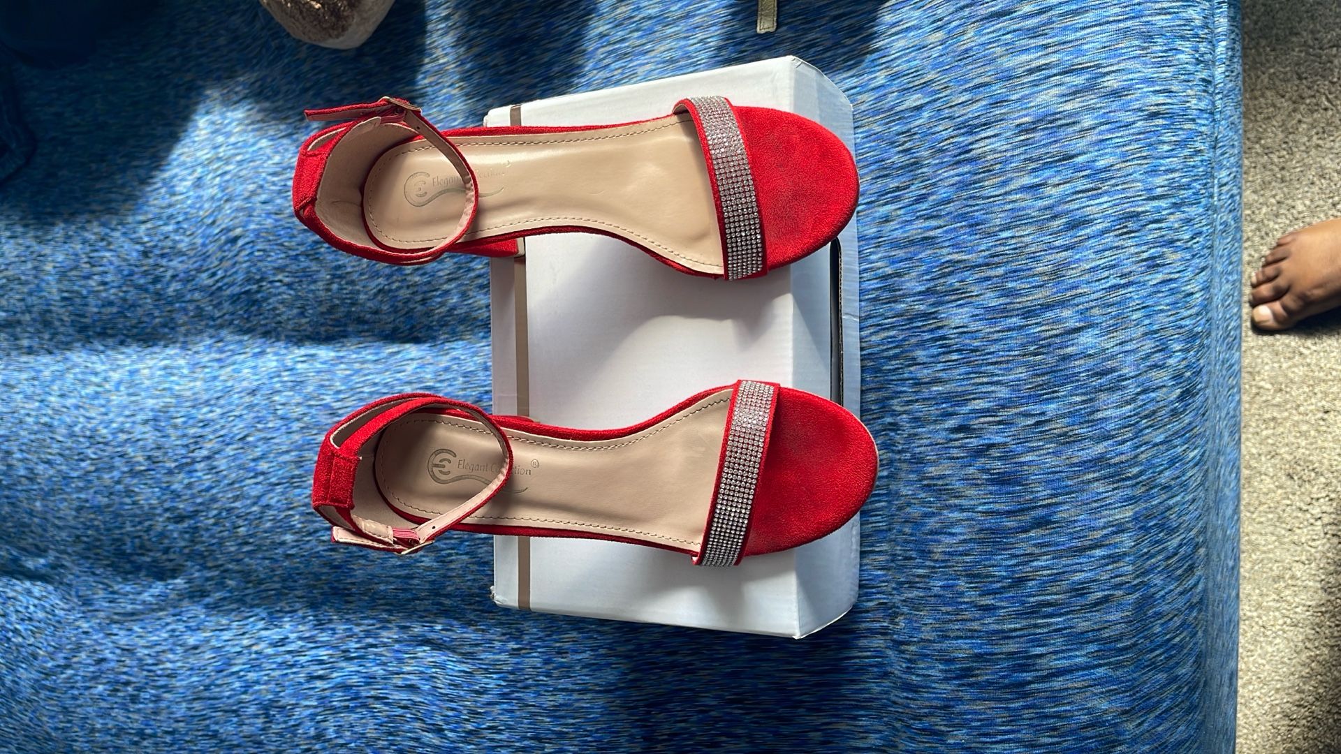 Red Heels with Rhinestone Toe Strap