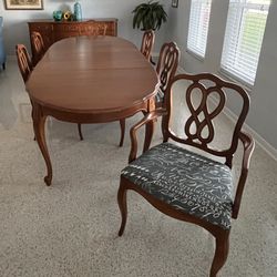 French Provincial Dining Room Table With 6 Chairs 3 Leaves 