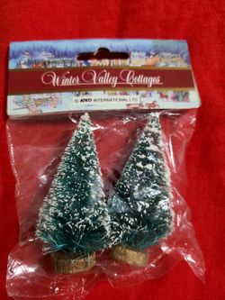 Winter Valley Cottages Two Medium Frosted Green Sisal Trees Two (2) In A Package @ $4 Each Package  