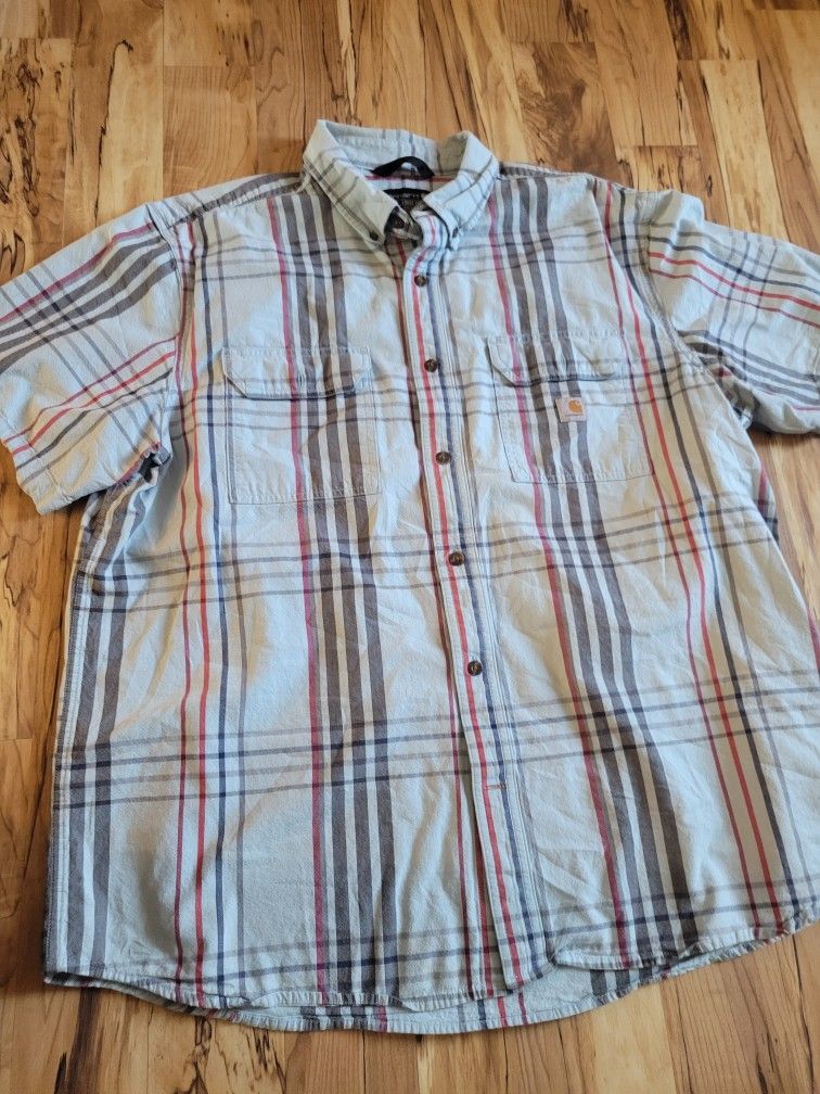 Men's Carhartt Loose Fit Midweight Short Sleeve Plaid Button Up Shirt
