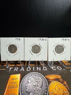 1918 Mercury Dime P D S 3-Coin Set – 90% Silver