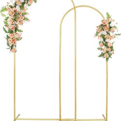Balloon Arch Stand Floral Arch Set of 2, Gold Metal Arch Backdrop Frame 6FT/5FT, Wedding Arch for Ceremony, Top Round Backdrop Stand for Birthday Part