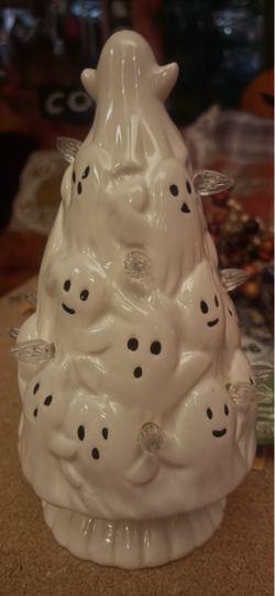 Ceramic Ghost Halloween Tree with Lights