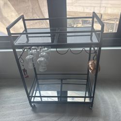 Black Metal Bar Cart with Mirror Shelves