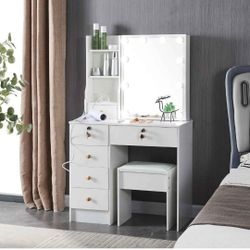 Makeup Vanity,White Vanity with Mirror and Light Set