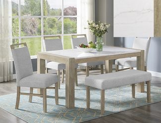 HAZEL FAUX MARBLE DINING TABLE WITH CHAIRS AND BENCH