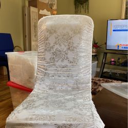 Damask Silver & White Lyra Banquet Spandex Chair Covers