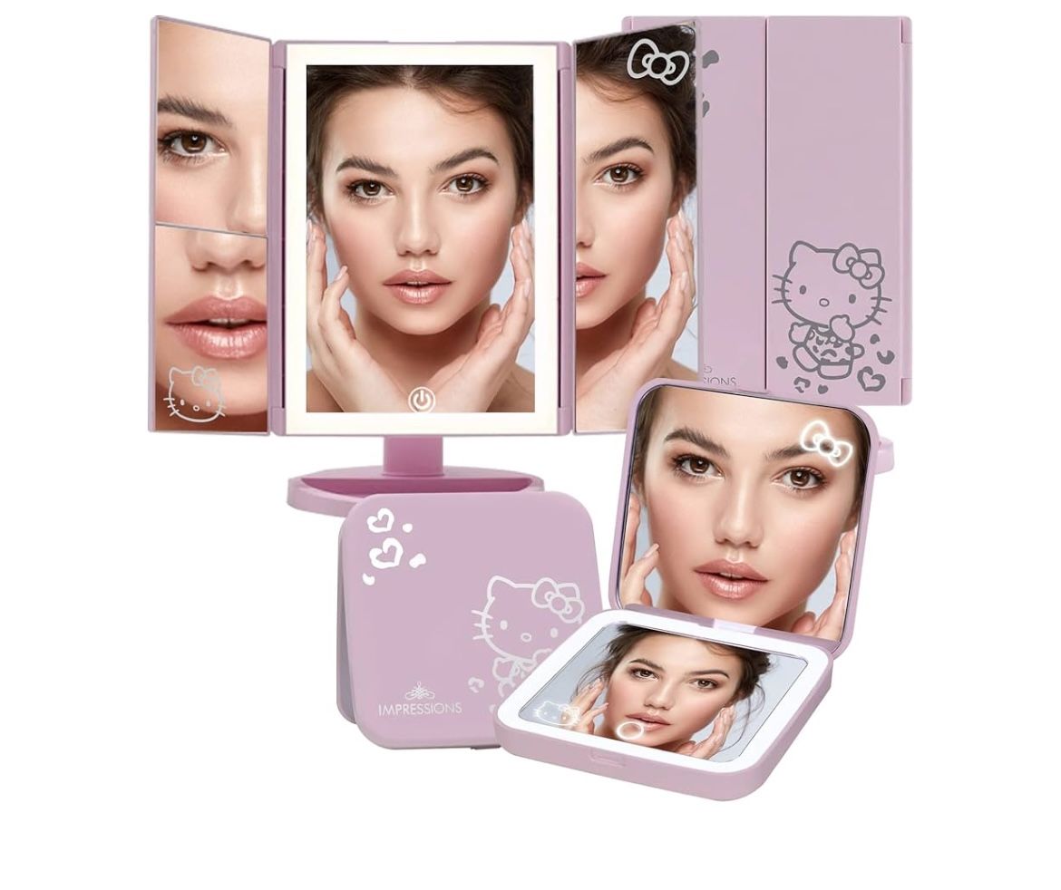 Impressions Vanity Hello Kitty Lighted Makeup Mirrors Bundle, Compact Mirrors