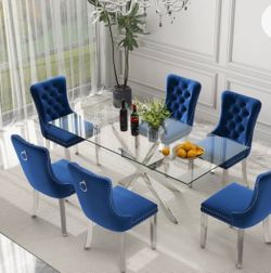 Dinning set 6 chairs,3 royal blue ,and 3 grey  chairs .