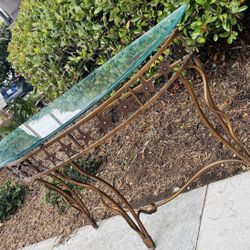 Fine Modern Contemporary High End Stars Art Half Moon Iron Glass Sofa Entryway Foyer Table Gold Copper Color