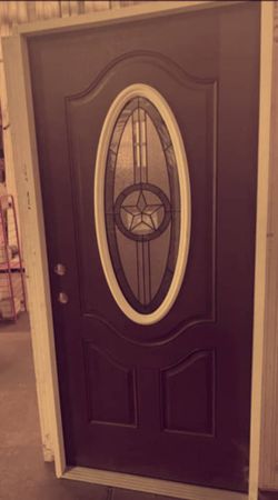 Exterior Entry Door with Oval Star Glass Insert