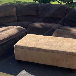 Brown Sectional Reclining Couch Set With Ottoman Storage 
