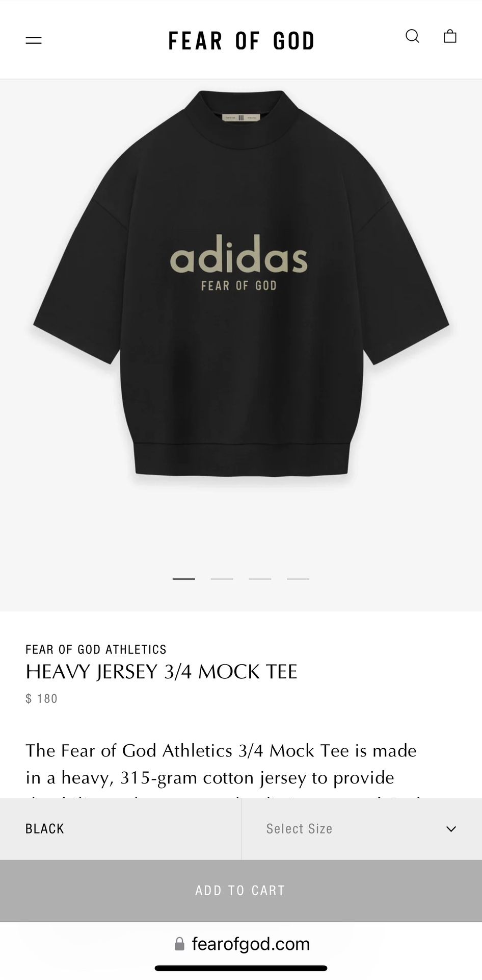 【希少】FEAR OF GOD x adidas Heavy Jersey 3/4 Mock Tee Buy adidas x Fear of God Athletics Heavy Jersey 3/4 Mock Tee