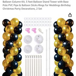 5 Feet Balloon Stand Tower with Base Pole PVC Pipe & Balloon Stick Rings, 2 Set